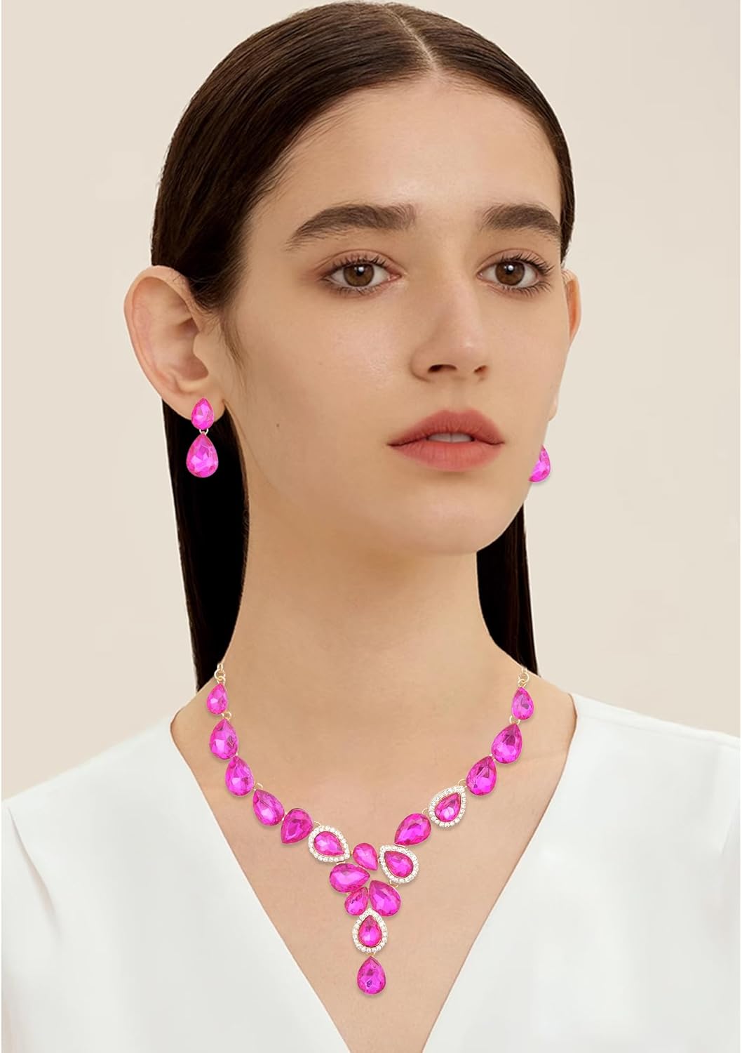 Women's Wedding Bridal Crystal Statement Necklace Dangle Earrings Bracelets Jewelry Set for Women Brides Bridesmaids Wedding Prom Party Costume Accessories - Image 2