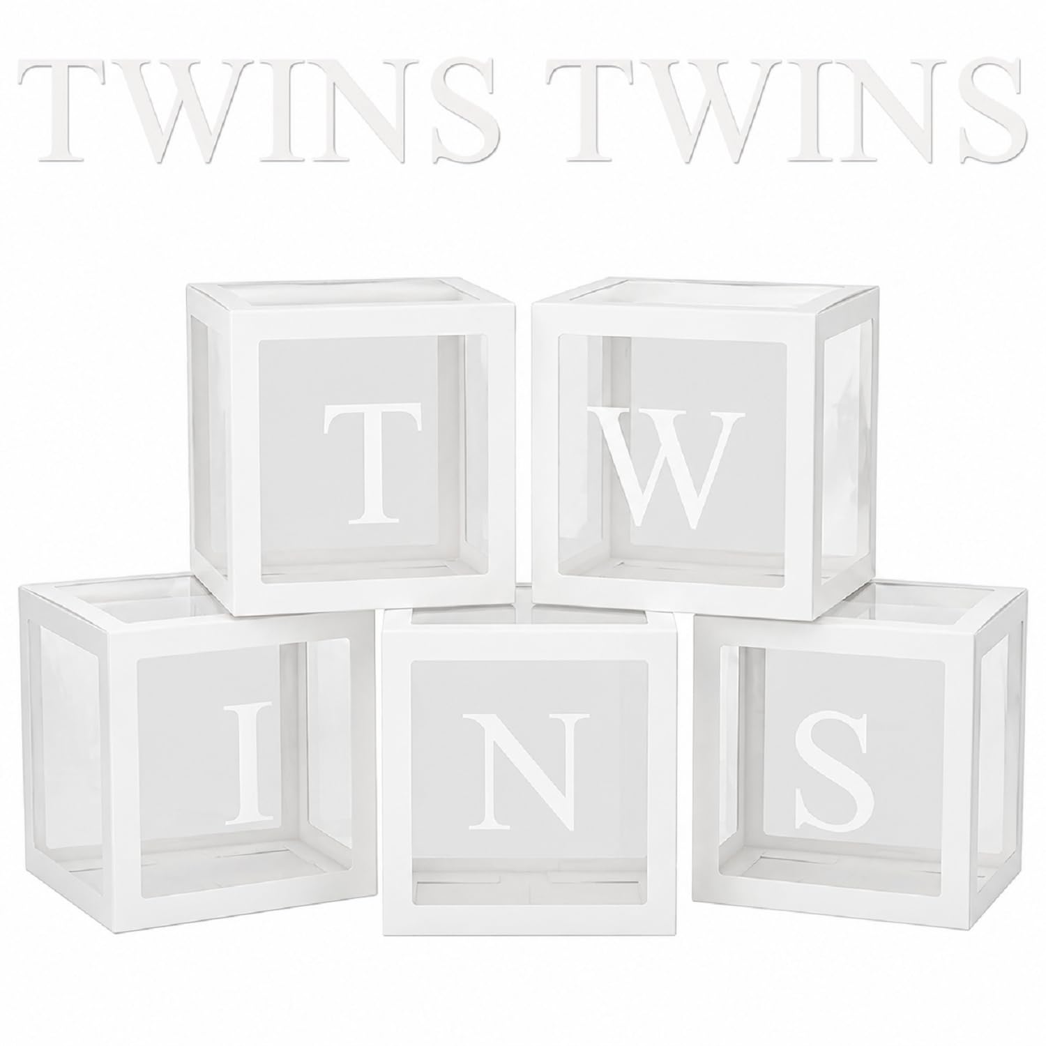 Thyle 5 Pcs White Twins Balloons Boxes Clear Balloon Boxes 10 Pcs Letters for Baby Shower Gender Reveal Birthday Decorations