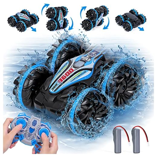 Coche Teledirigido, Anfibio a Prueba de Agua 2.4 GHz Coche Teledirigido para Niños de Acrobacia 360° Grados 180° Volteo Offroad 4WD Juguete con 2 Baterías para Niños y Niñas de 4 5 6 7 8 9 10 Años