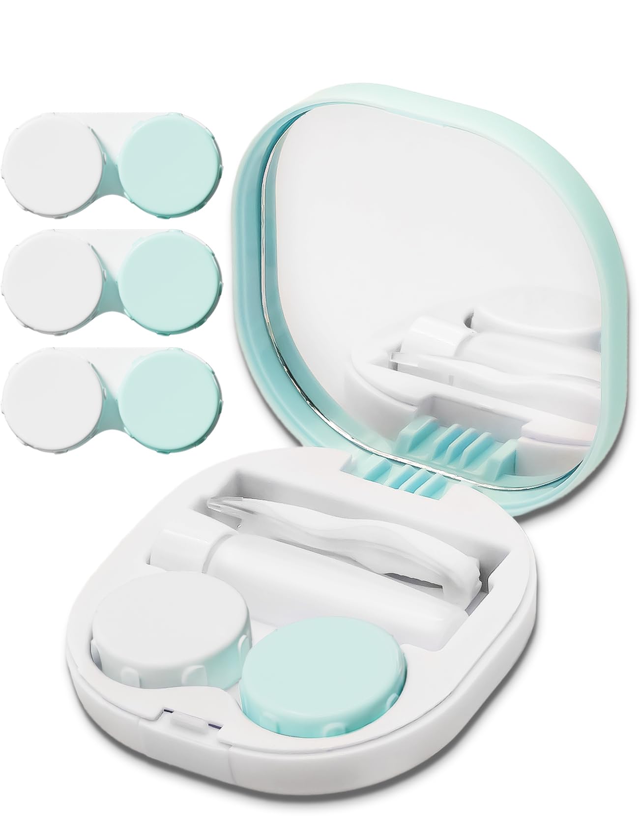 Contact Lens Case Portable Contact Case with Contact Lens Applicator Tool and 3pcs Extra Solution Soaking Cases for