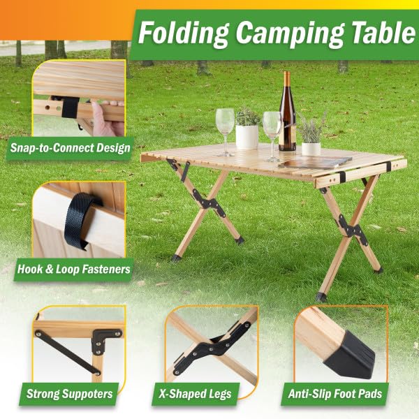 Wakeman Foldable Camping Table Roll Up Folding Table Easy Assembly Portable Picnic Table with Carry Bag Indoor or Outdoor Low Height Travel, Party or Beach Table Outdoors