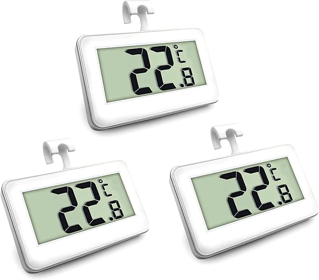 Suplong 3 Sets Fridge Thermometer Digital Refrigerator Thermometer, Digital Waterproof Fridge Freezer Thermometer With Easy to Read LCD Display (White-3)
