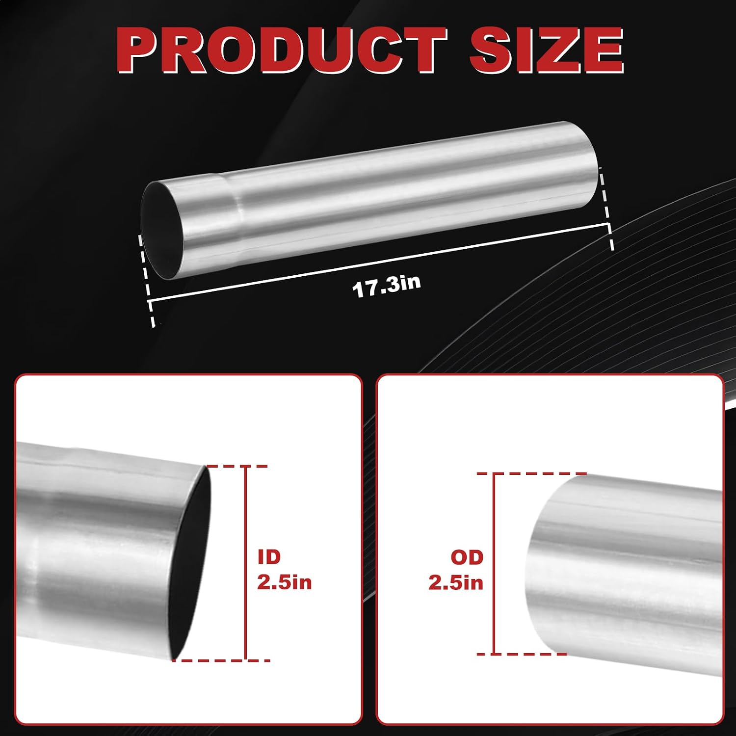 LCGP 2.5 Inch Exhaust Pipe, Stainless Steel Custom Mandrel Exhaust Pipe Tube Pipe, 2.5" ID Inlet and Outlet 17.3" Straight Exhaust, Universal Fit 2.5 Exhaust Pipe