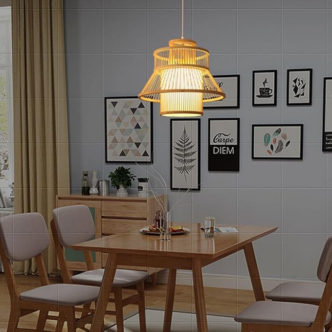 CSSYKV Japanse Stijl Bamboe Kroonluchter Handgeweven Rieten Lampenkap Lantaarn Hanglamp Eetkamer Verlichtingsarmaturen Hanglamp E27 Enkele Kop Voor Slaapkamer Balkon Decoratie Lamp photo 2