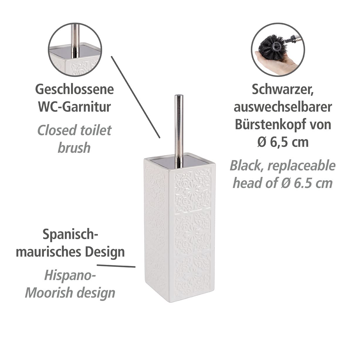 WENKO Portascopino WC Cordoba bianco ceramica, Ceramica, 9.5 x 35 x 9.5 cm, Bianco