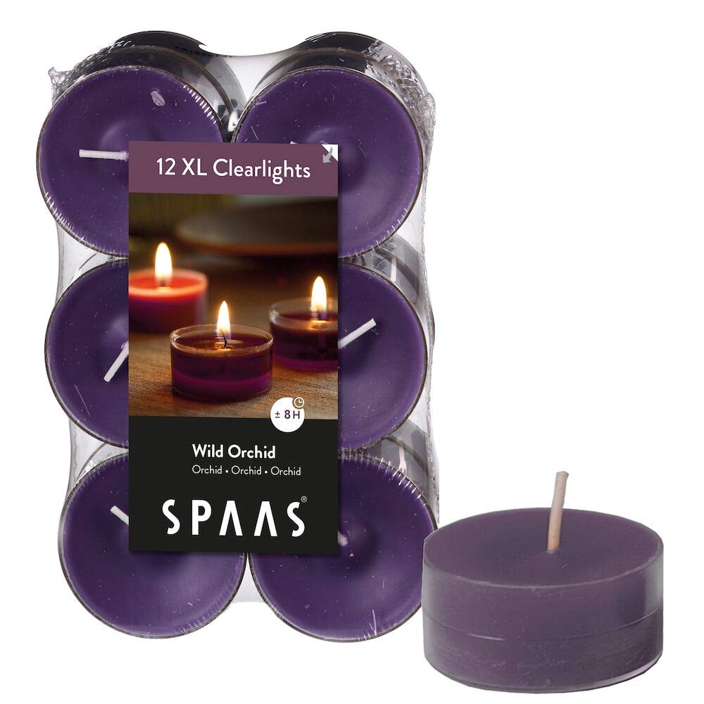 Spaas12 Maxi Scented Tealights in Transparent Clear Cup, 8 Hours, Wild Orchid