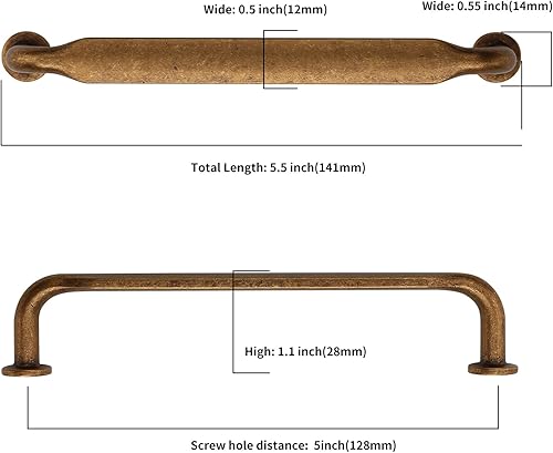 Miniatura 2 de Asidrama Paquete de 10 manijas de gabinete de cocina de latón antiguo de 5 pulgadas (5.039 in), tiradores de gabinete, accesorios retro vintage para