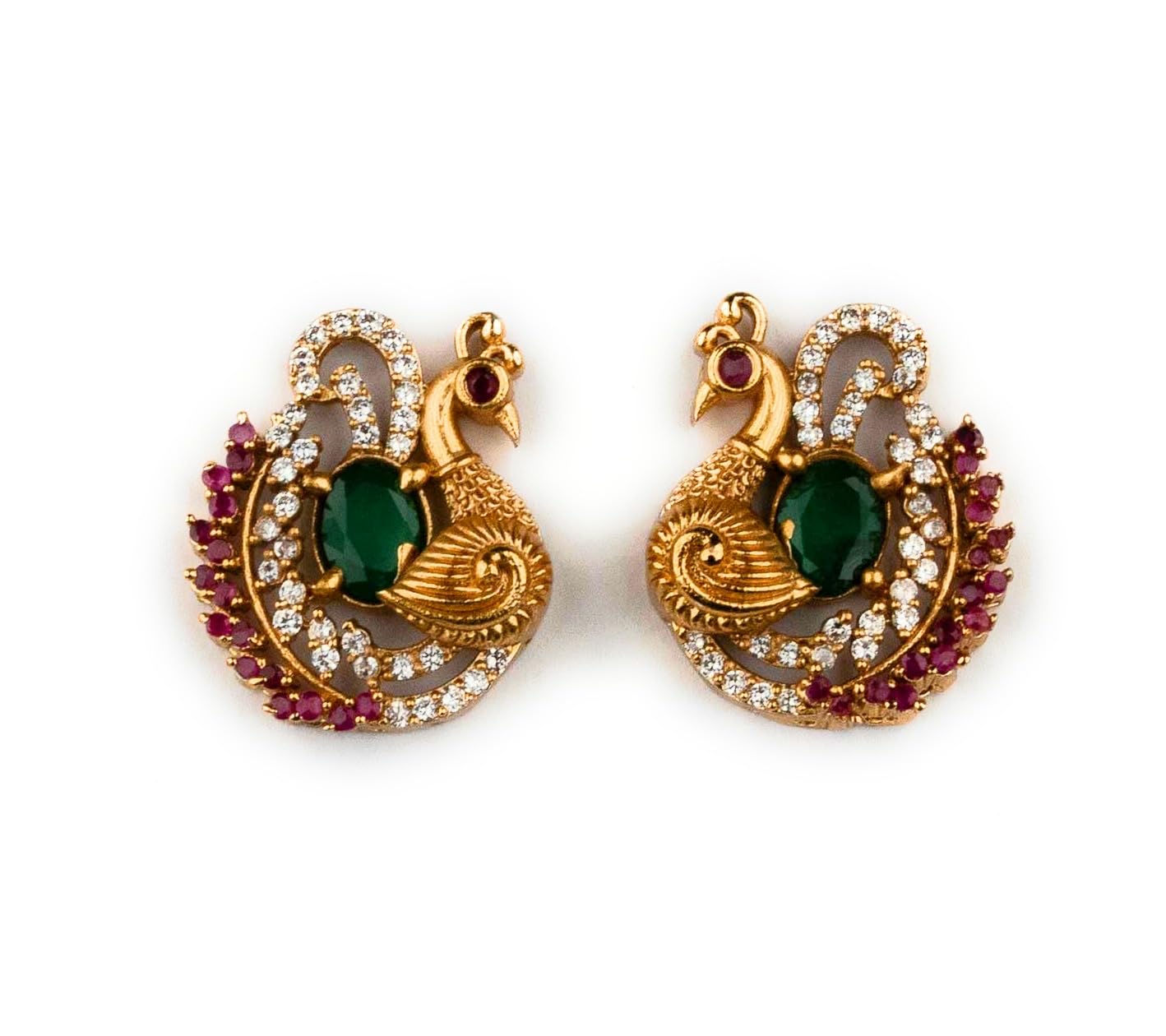sasitrends Temple Matte Gold Plated AD Peacock Stud Earrings-picture-13