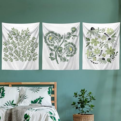 Bonito tapiz para colgar en la pared, tapices de arte botánico verde, sala de estar, dormitorio, decoración del hogar, 15.7 x 19.7 pulgadas, paquete
