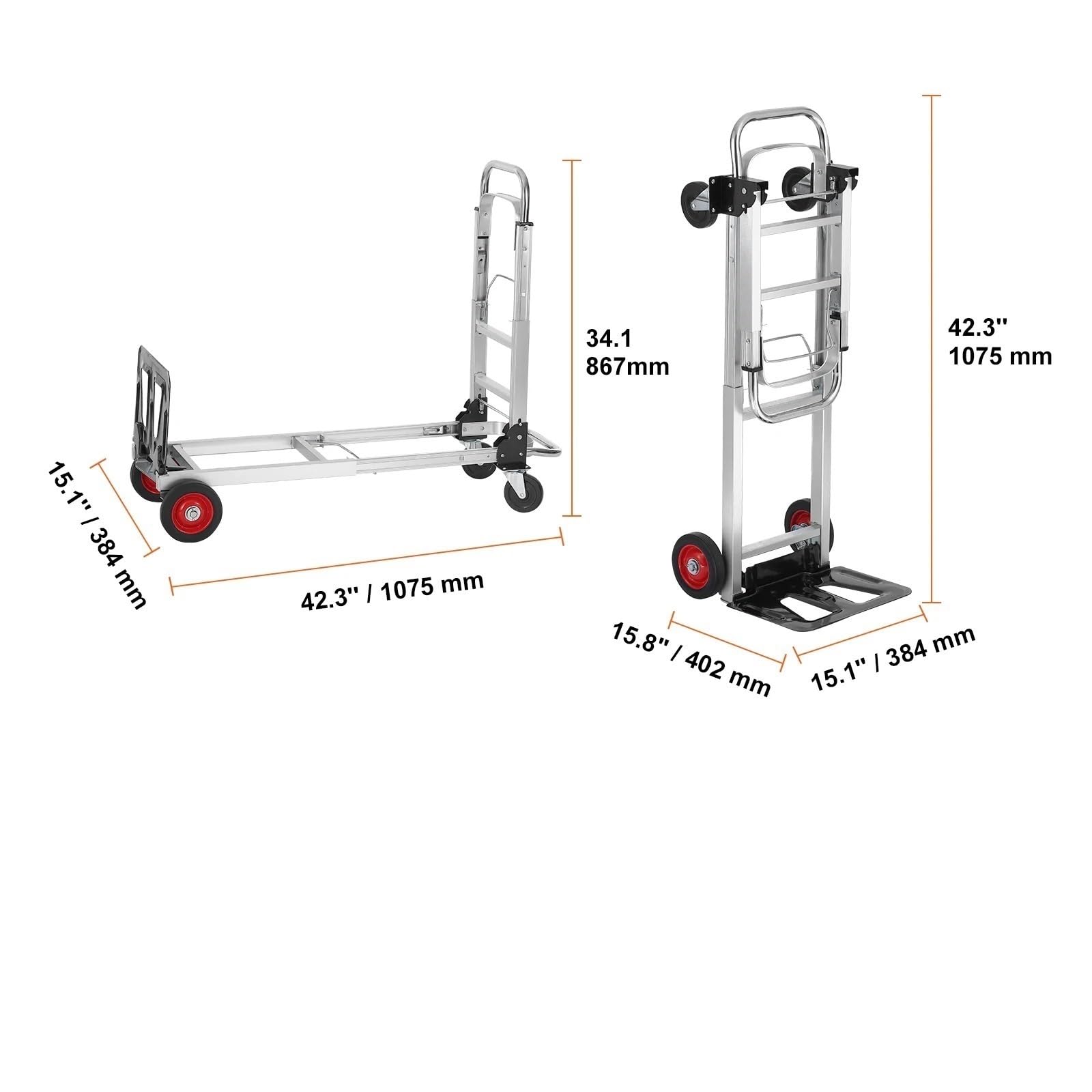 Carrello a mano pieghevole resistente, capacità 181,4 kg, con ruote, per il trasporto di depositi di bagagli, leggero e portatile