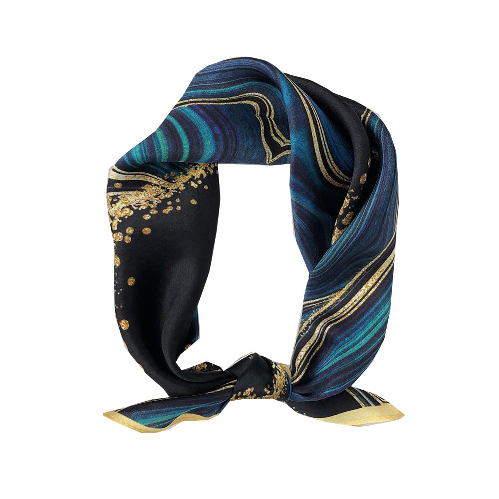 12 momme Men 100% Mulberry silk Neckerchief (53x53cm) (Black&Blue)