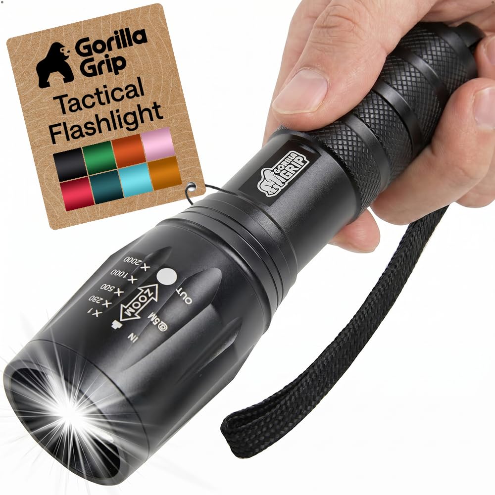 GORILLA GRIP Powerful LED Tactical Flashlight, Black