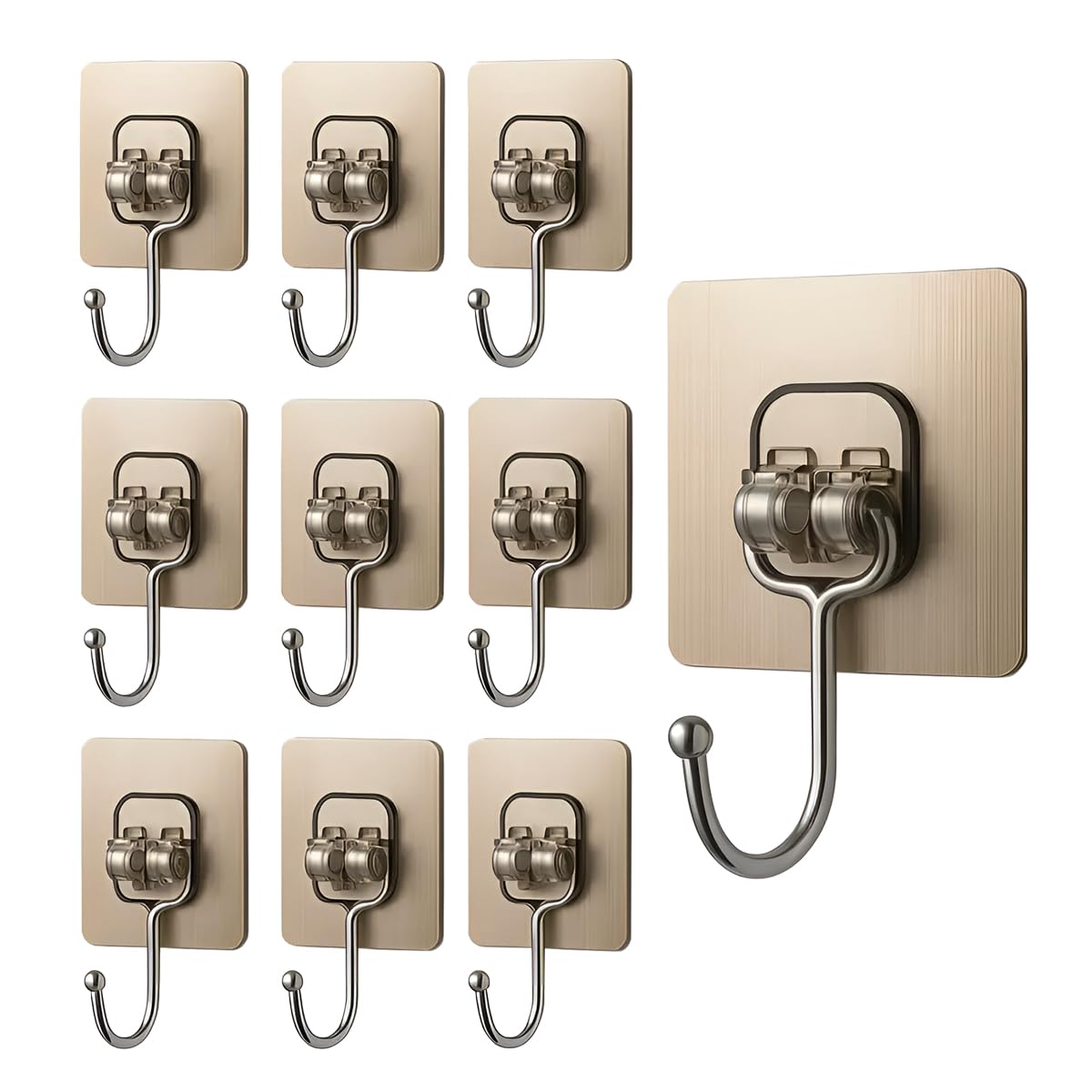 DALUCI Large Adhesive Wall Hook – Heavy Duty Wall Hanger Hooks for Hanging Without Drill | Waterproof, Rustproof Wall Stick Hooks for Kitchen, Bathroom, Home & Office Use (Big Hook Golden, 10)