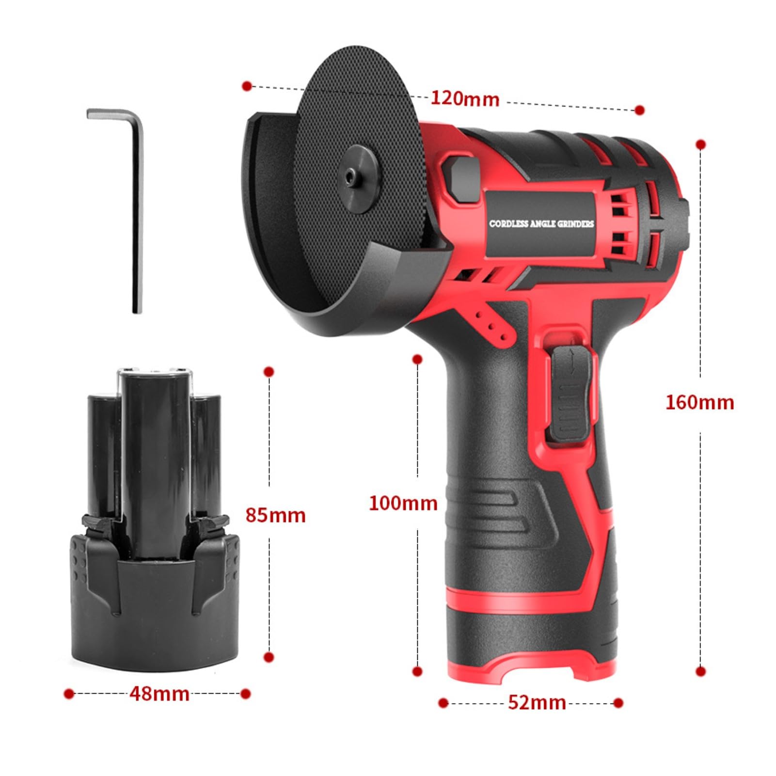 Mini amoladora angular | Kit inalámbrico de 12 V con 2 baterías de 2000 mAh y cargador | Amoladora compacta con discos de 76 mm para cortar, moler, pulir y afilar