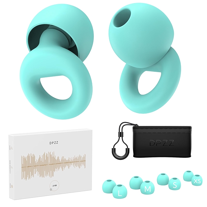 噪音隔离耳塞 - 柔性设计，适合侧睡者与噪音敏感者，27dB降噪，蓝色可重复使用两对