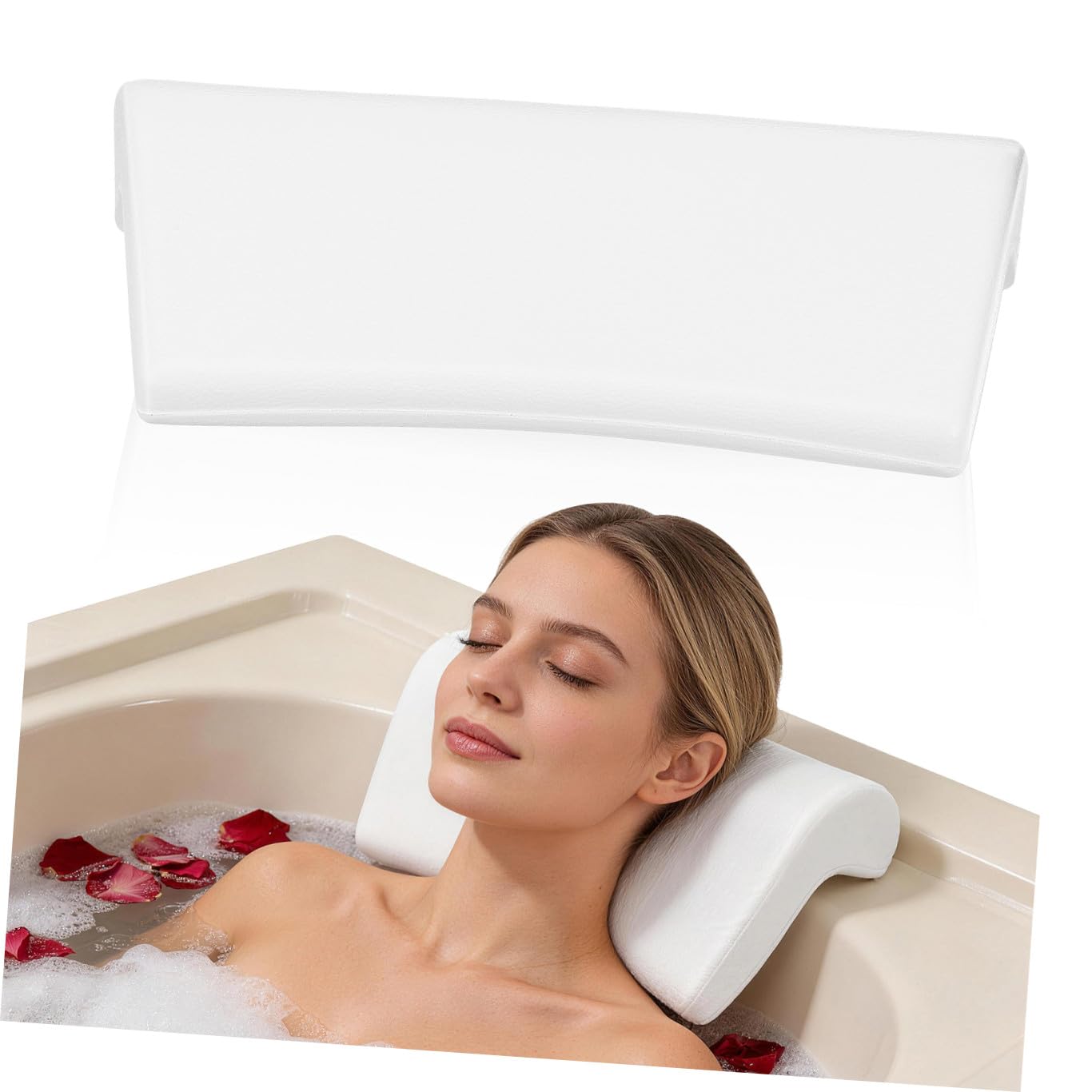 Coussin de Bain PU Antidérapant pour Adultes Oreiller Ergonomique Doux et Confortable avec Support Nuque et Dos Accessoire de Salle de Bain Blanc