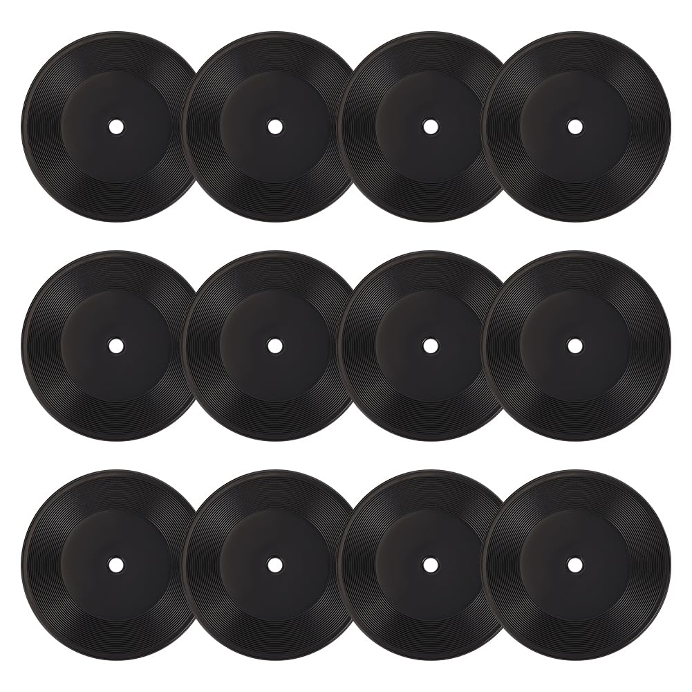 HOBBIESAY 12PCS Miniature Records Black Miniature Vinyl Record Vinyls 1:12 Scale Tiny Music Room Furniture Model Mini Record Discs Plastic Doll House Decoration for Micro Landscape