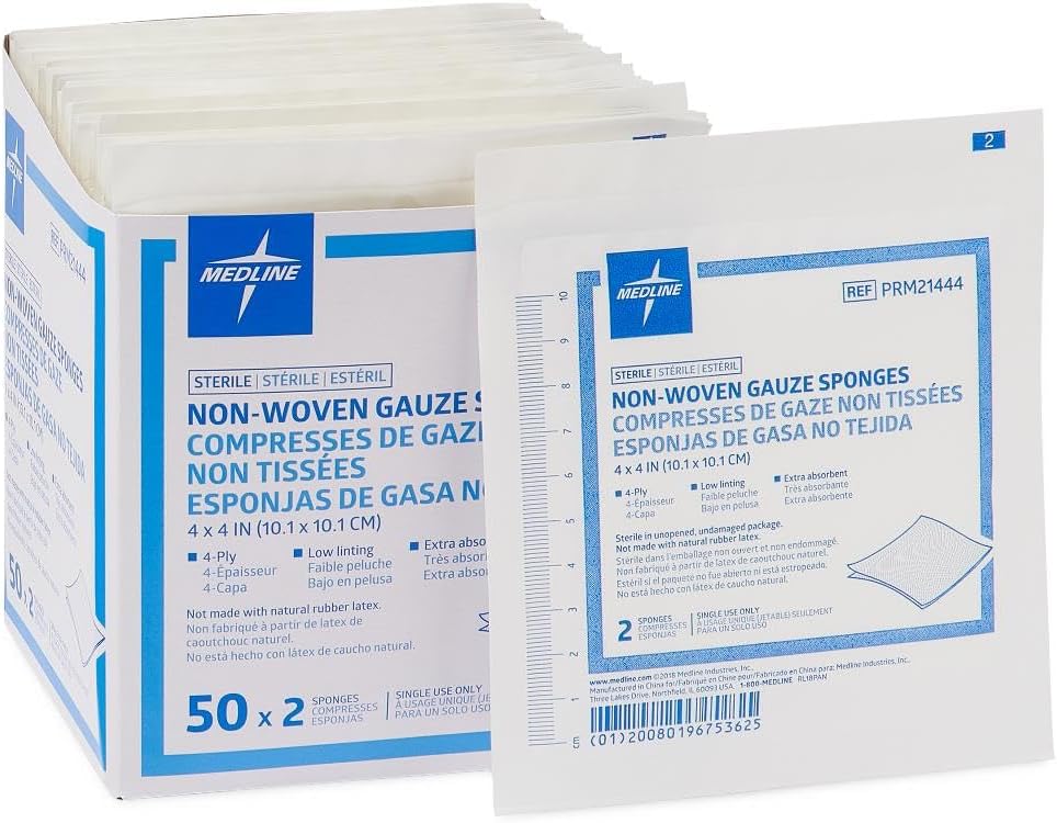 Sterile Nonwoven Gauze Sponge, 4-Ply, 4" x 4", 2/Pack