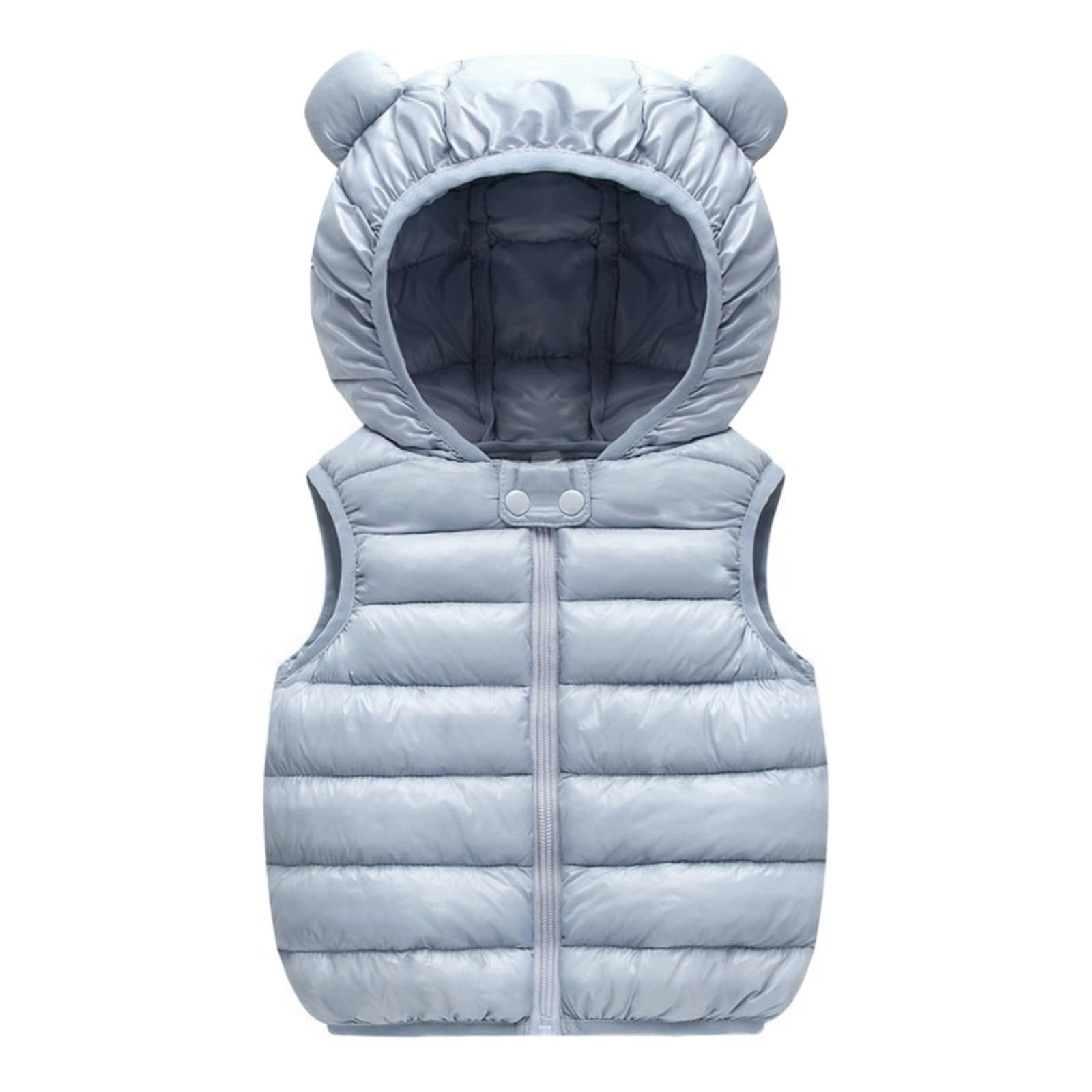 RNTOP Toddler Baby Boy Girl Hooded Puffer Vest Winter Jacket Lightweight Sleeveless Bear Ears (Light Blue, 3-4 Years)