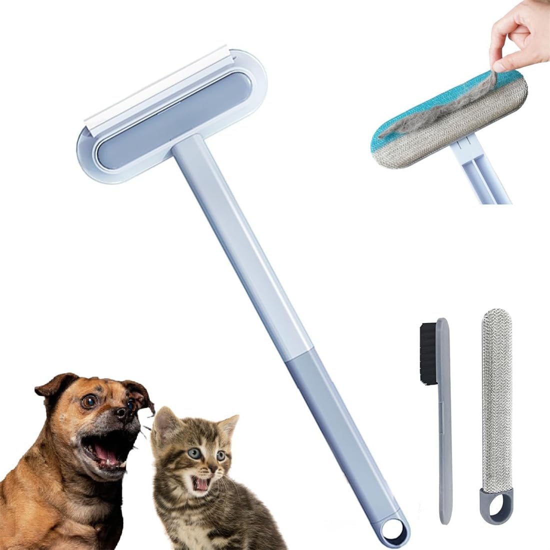 Pet Hair Cleaning Brush with Squeegee, Pet Hair Remover, 3 In1 Pet Hair Cleaning Brush, Reusable Lint Remover Brush for Couch, Carpet and Clothing
