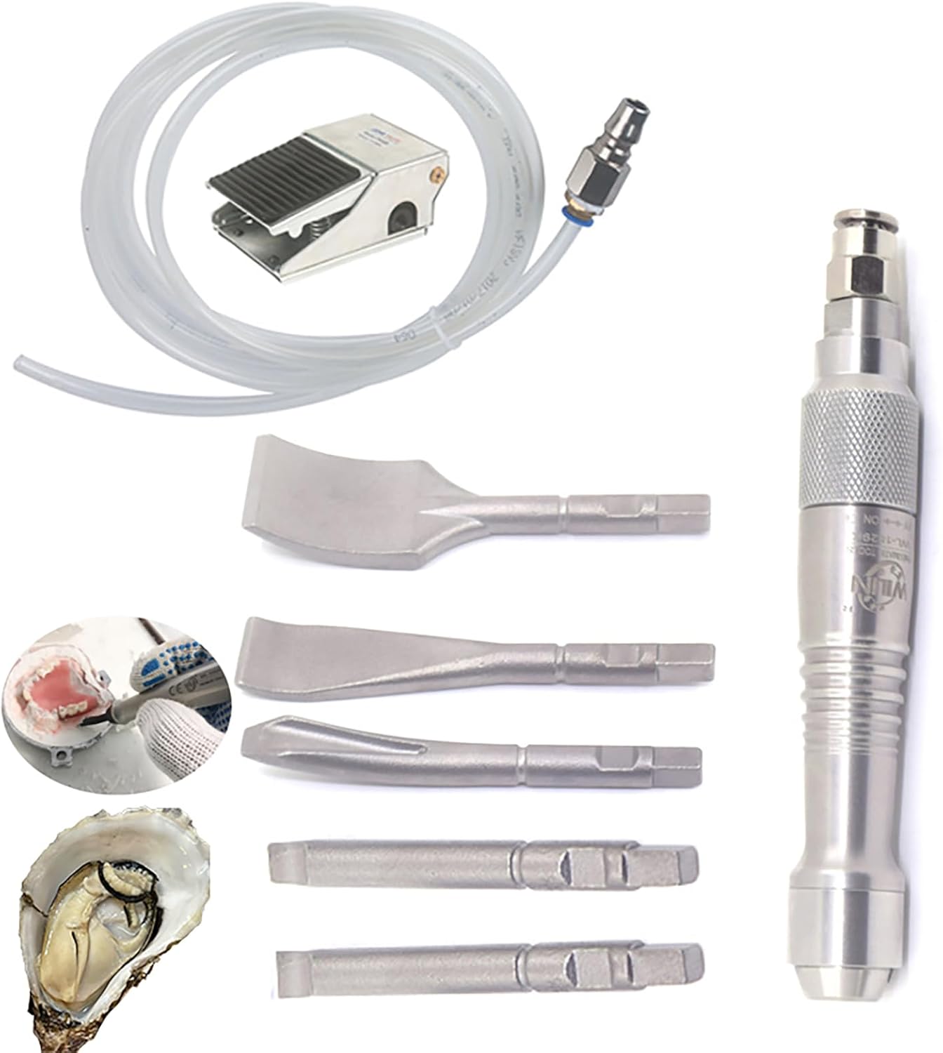 Oyster Shucking Tool - Pneumatic Shellfish Opener with Stainless Steel Knife, 1000/min Frequency, 16mm Stroke, Commercial Use for Seafood Buffets and Hotels