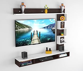 DAS Hubert MINI Wall Mount Engineered Wood TV Entertainment Unit/Tv Rack Set to Box Stand with Wall Shelves for Living Room Flowery Wenge & Frosty White Finish (Ideal for up to 43") Screen