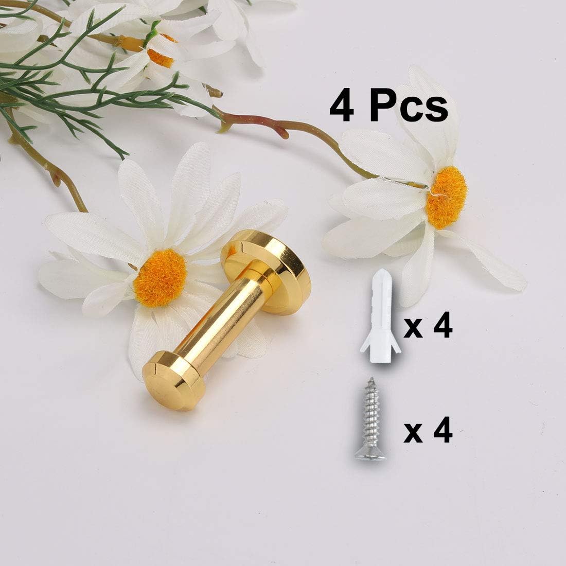 uxcell 4pcs Wall Hook Copper Wall Mounted 1.8 Inch Hooks Bag Coat Towel Clasp Bathroom Robe Hanger w Screws Gold Tone