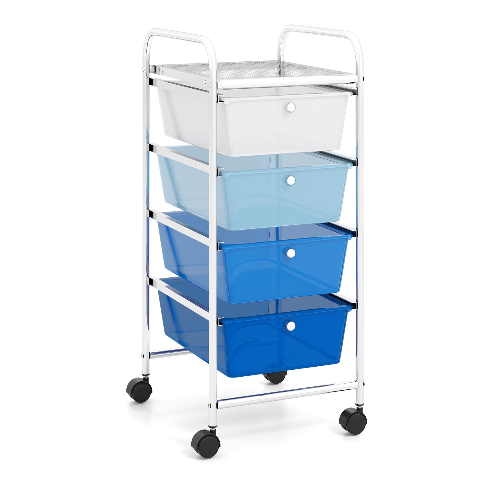 GOPLUS Chariot de Rangement à Roulettes Étroit avec 4 Tiroirs Amovibles et Empilables, 37x32x76CM, Tour de Rangement Mobile Gain de Place, Desserte à Roulettes, pour Salle de Bain, Cuisine (Bleu)