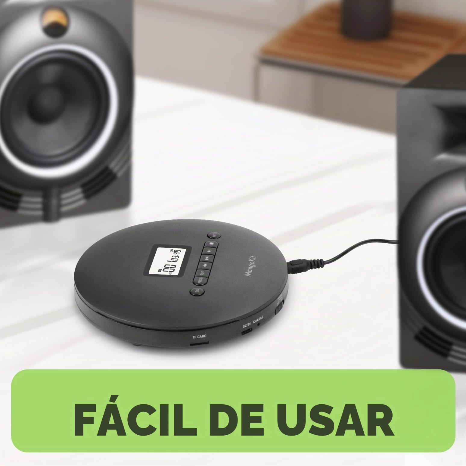 CD-X Reproductor CD Portátil, Bluetooth, Recargable, Antisalto | AUX para coche, batería 12h, lee CD/CD-R/CD-RW/MP3/WMA, carga USB, auriculares incluidos, ideal para viajar y audiolibros