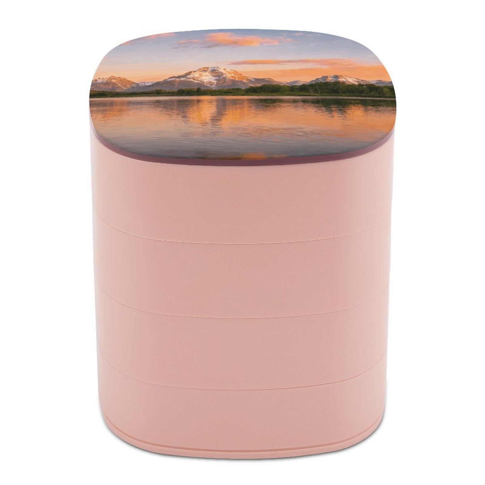 LZQPOEAS Landscape Jewelry Box Women Jewelry Organizer Travel Jewelry Case Cute Necklace Ring Storage Organizer 4-Layer Rotating Jewelry Tray Case with Mirror for Bracelets