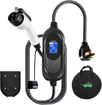 TopAutoGear Level 2 Portable EV Charger 50Amp 11KW, 25FT Charging Cable for J1772 Electric Cars, 240V Fast EV Charger with NEMA 14-50 Plug, Home & Outdoor Use, Delay Timer, LCD Display