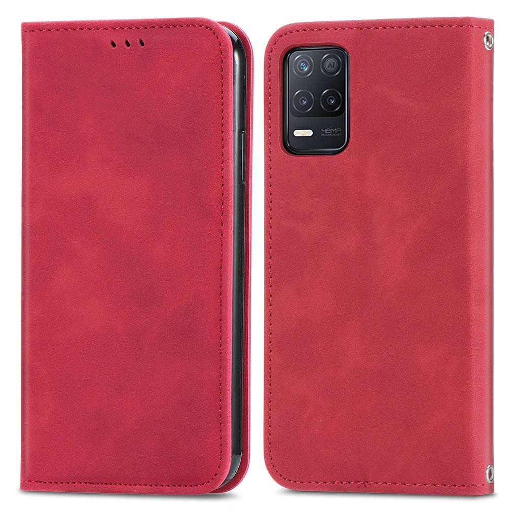 Mo-Somnus Cover per OPPO Realme 7 5G/V5 5G/ Q2 5G/Narzo 30 Pro 5G/K7X, Custodia Portafoglio Cover Protettiva Libro Case Flip Wallet Custodia Pelle PU con [3 Slot per Schede] [Magnetica] (Rosso