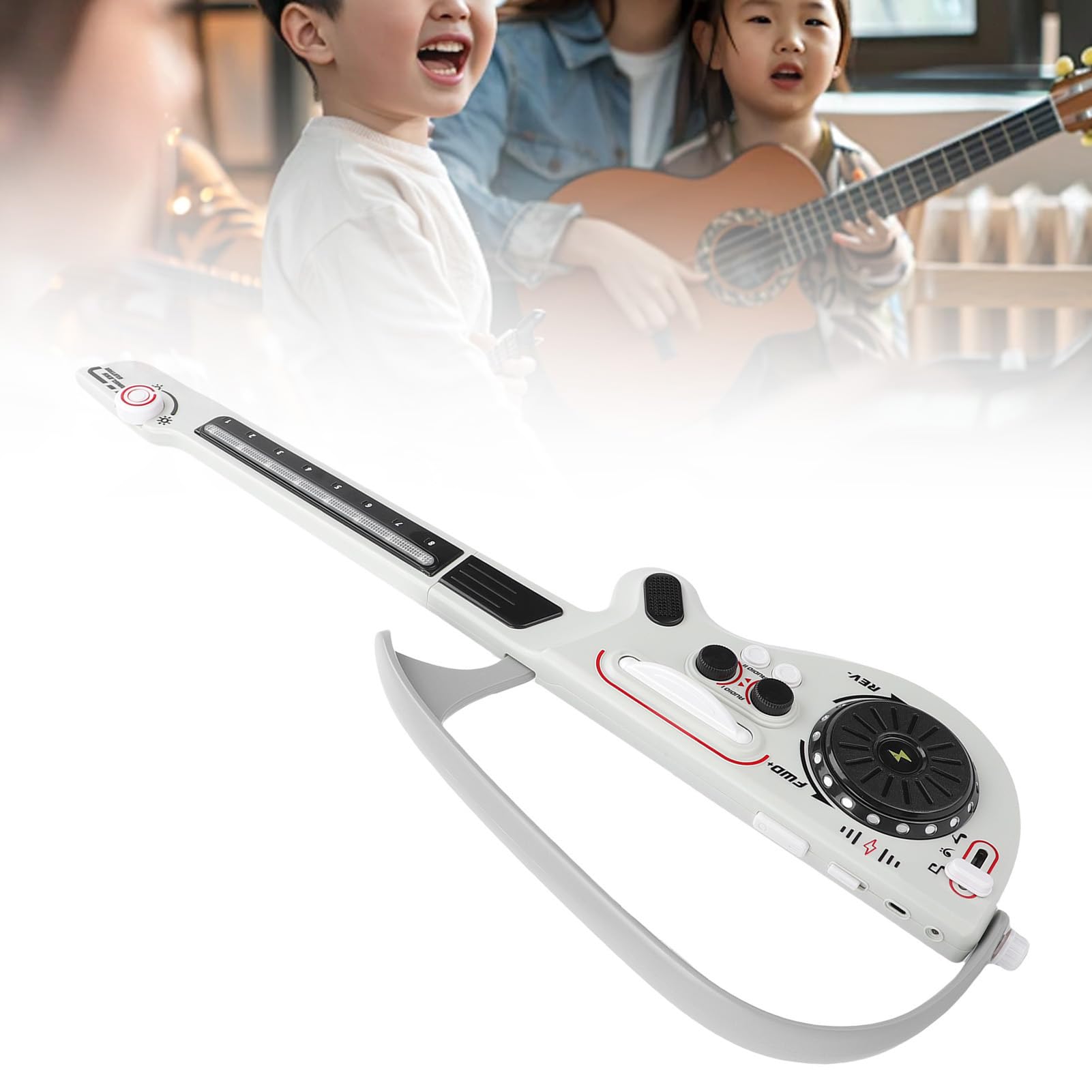 PUSOKEI Giocattolo per Chitarra Bluetooth per Bambini | Strumento Musicale Elettrico Pieghevole Senza Corde per Bambini (WHITE)