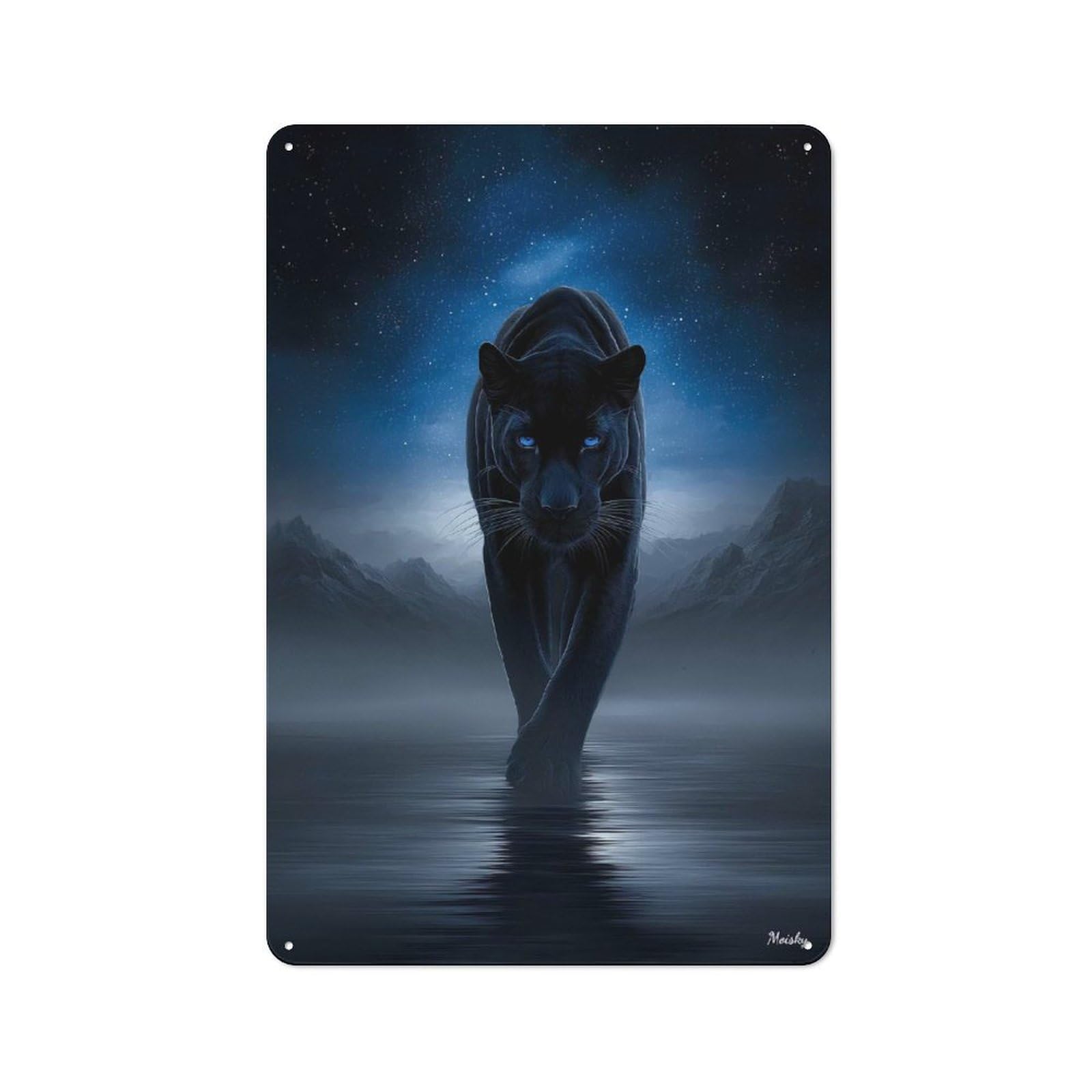 Junmoney Black Panther – Guardian Of The Midnight Veil Rustic Metal Wall Sign 30X20cm For Café Or Restaurant, Gift Idea At Christmas For Café Owners And Decorators