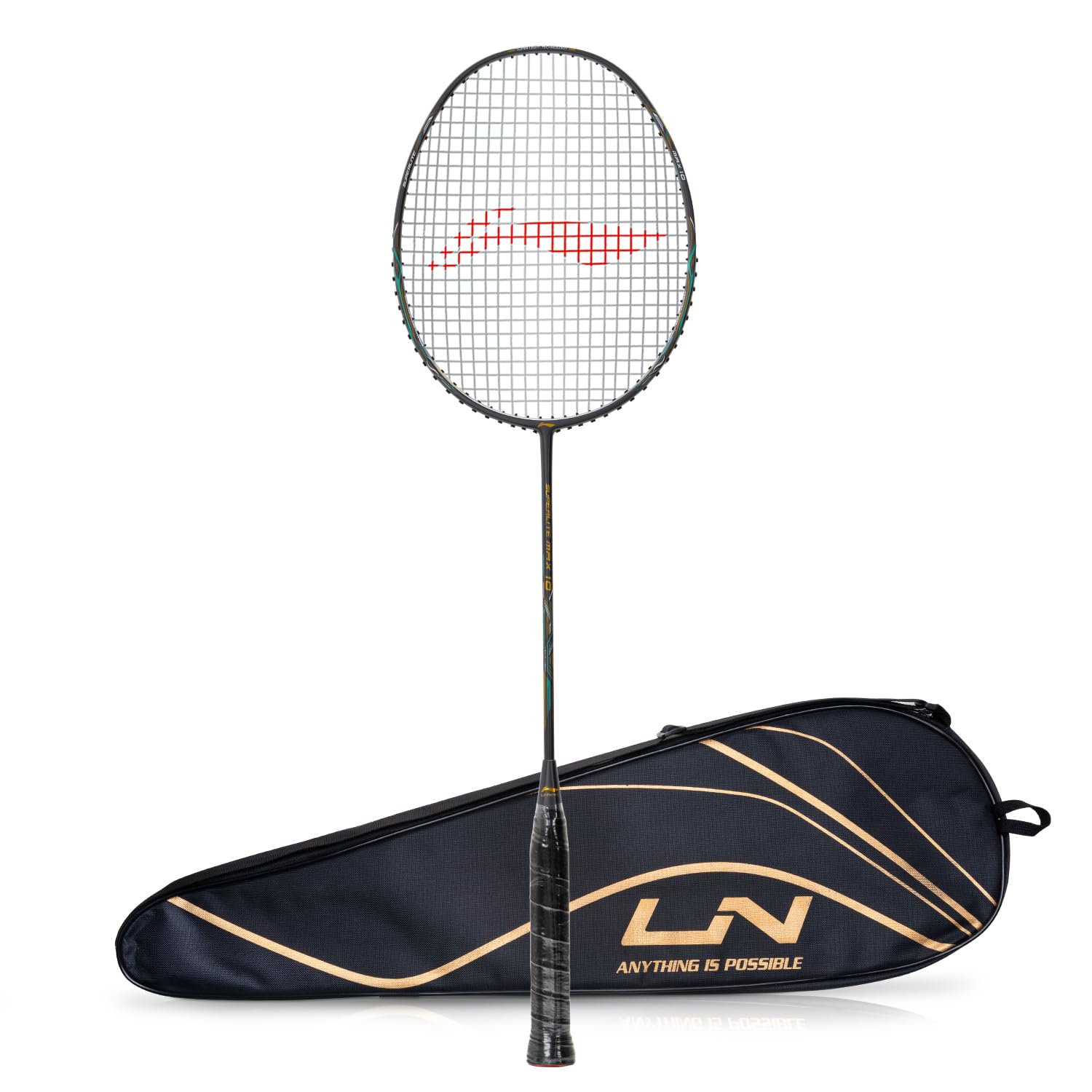 Li-Ning G - Force Superlite Max 10 Carbon Fibre Badminton Racket with Full Racket Cover | ltralite Carbon, Nano Power Frame & Precision Control Tech | 80 Grams | Maximum String Tension - 28lbs