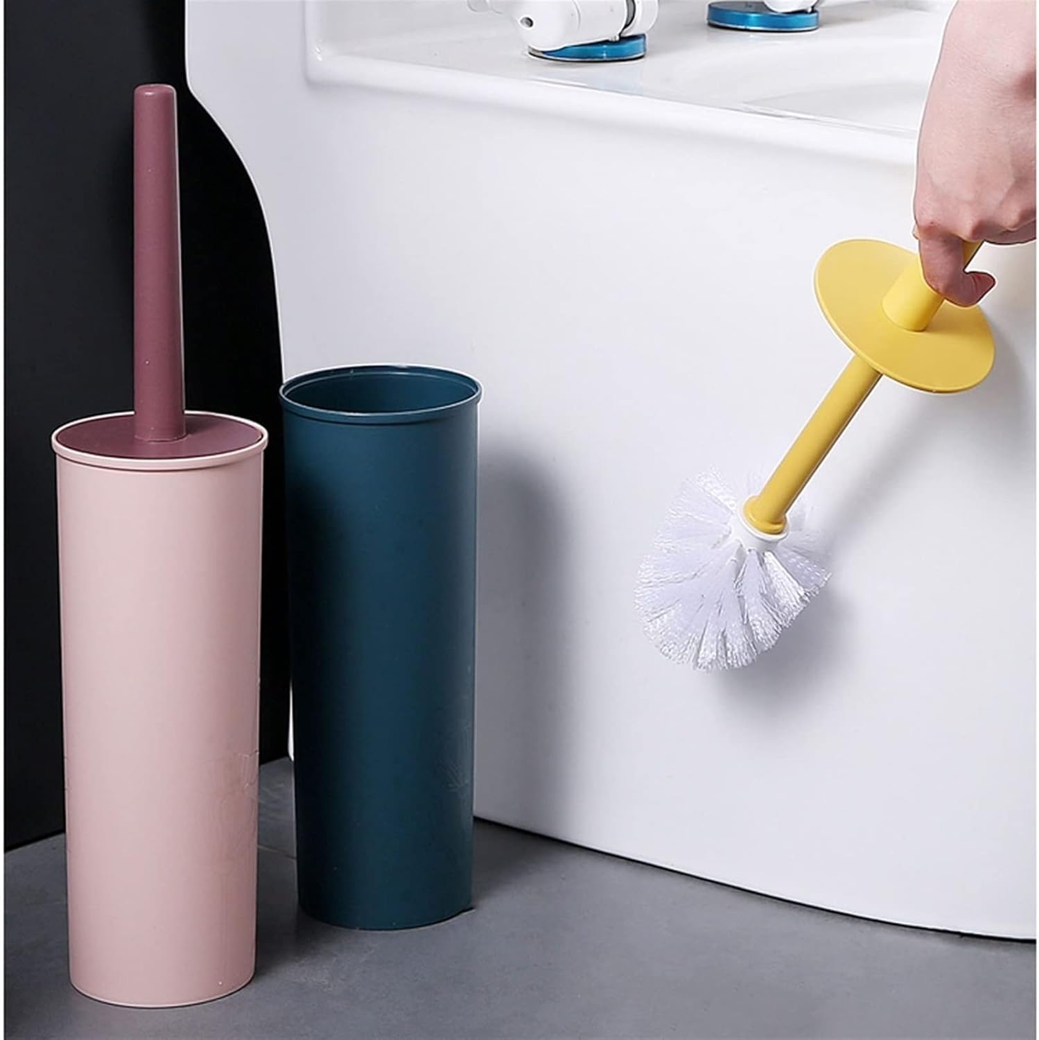 Toilet Brush Holder, Toilet Brush Holder and 2 Pack Deep Cleaning Bowl Set Ergonomic(D)