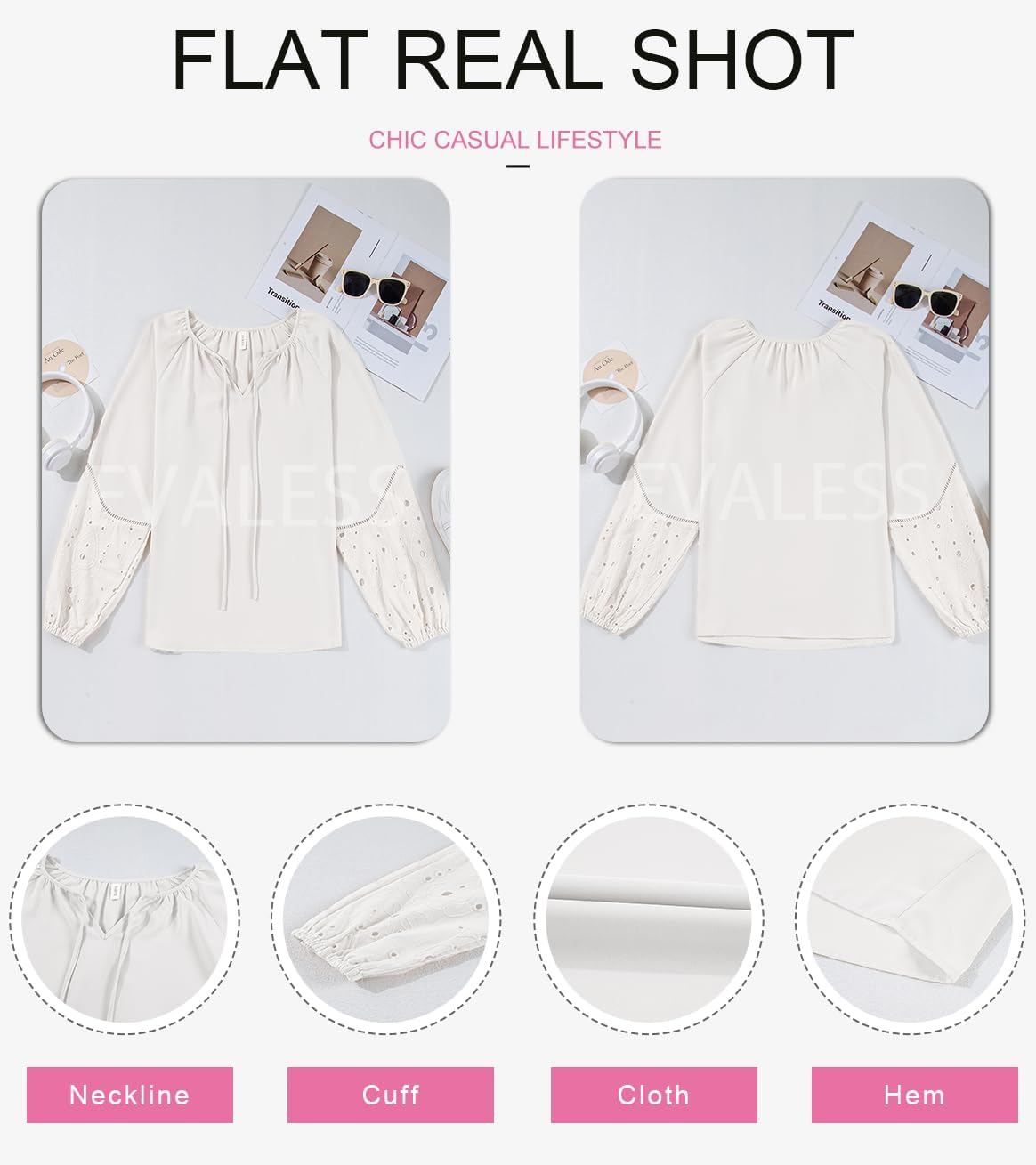 EVALESS Womens Tops Dressy Casual V Neck Long Sleeve Hollow Out Embroidered Blouses Shirts Spring Summer Outfits 2025 - Image 6