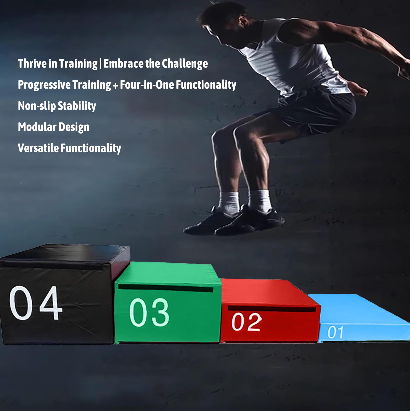 Caja de Salto Plyometrico Modular, Caja de Ejercicio Altura Ajustable con Surface Antideslizante & Espuma EPE para Plyometría, HIIT, Fuerza, Gym en Casa(Size:02#+03#)
