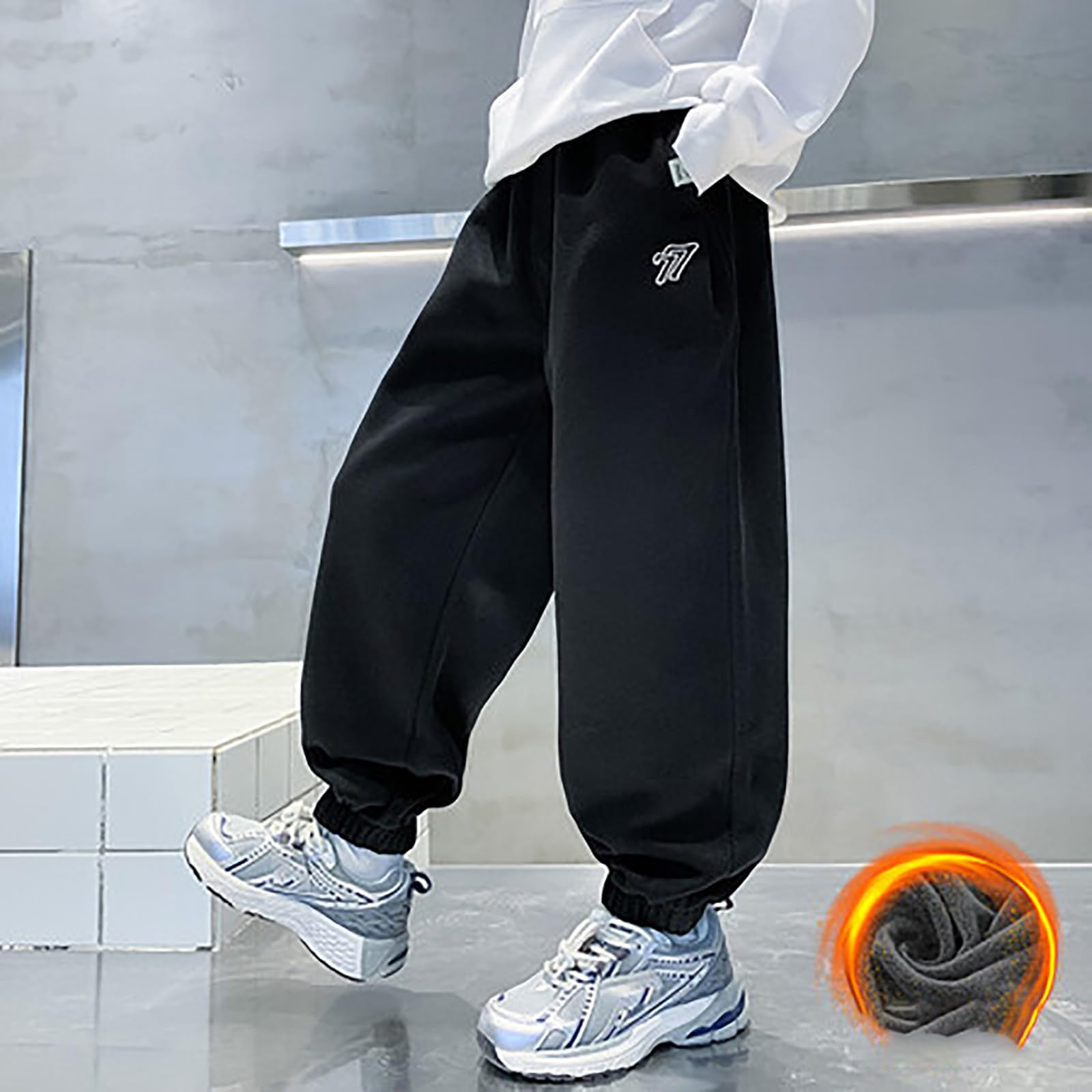 Pantaloni della tuta per ragazzi Bambini Scuola Jog Pantaloni Foderati in Pile Sport Pe Joggers Inverno Pantaloni Caldi Bambini Comfort Morbido Tuta Pantaloni