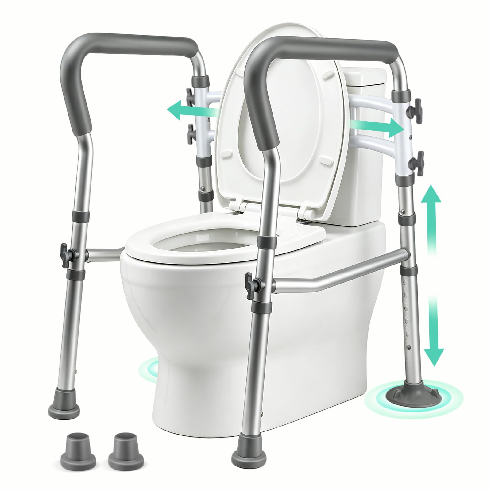 トイレ手すり、調節可能立ち上がり補助、介護用手すり 置くだけ、滑り止め 高齢者、身体障害者、妊婦のための頑丈なトイレハンドル