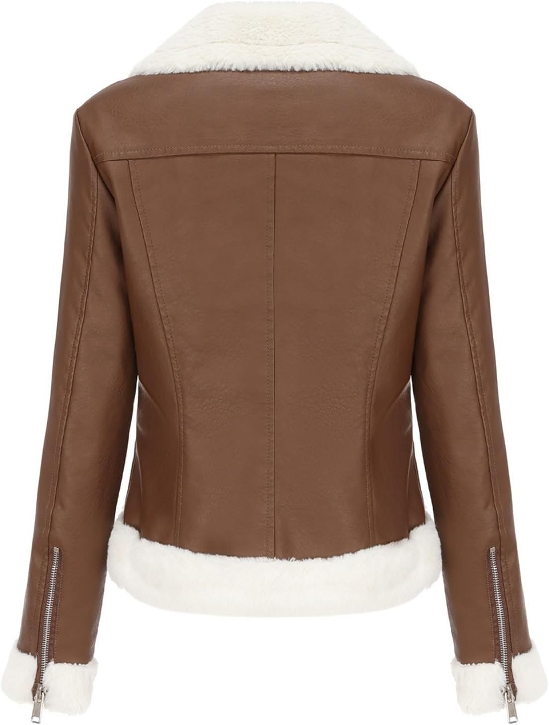 Women Leather Jacket Faux Fur Moto Jacket Faux Shearing Moto Bomber Jacket Warm Trench Coat Aviator Jacket