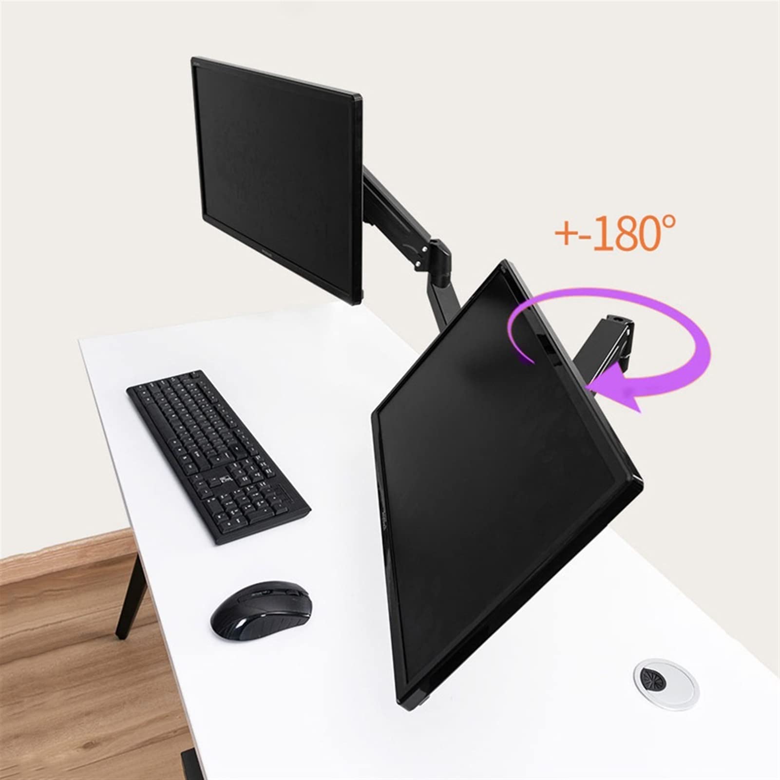 Supporto da scrivania per monitor Supporto for monitor doppio - Supporto da scrivania for monitor con braccio doppio con molla a gas regolabile in altezza, adatto a due schermi da 13~27", ciascun brac