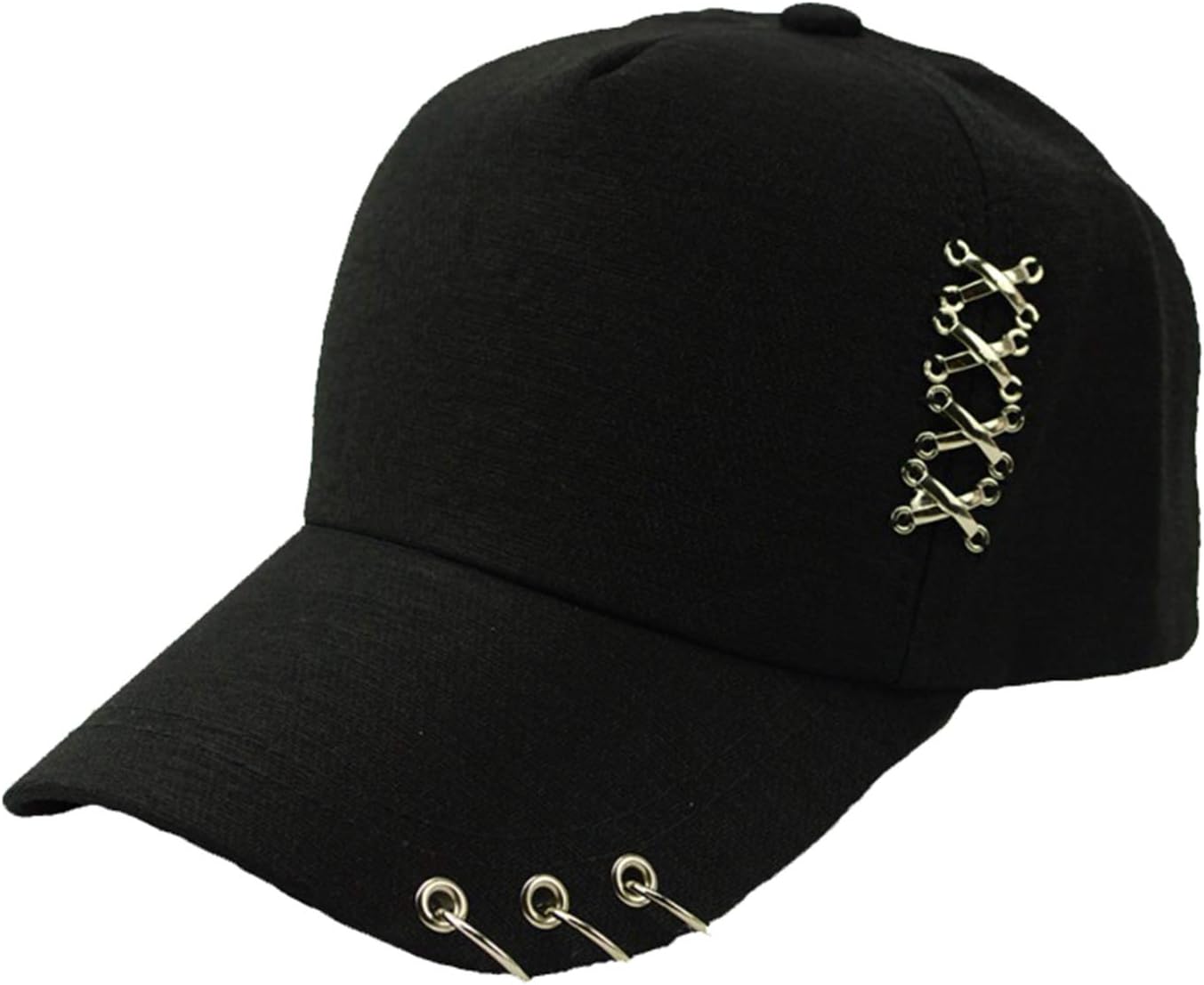 Kpop Hat Ring Baseball Cap - Suga Snapback Baseball Cap with Iron Rings (Black) (Medium, Black)