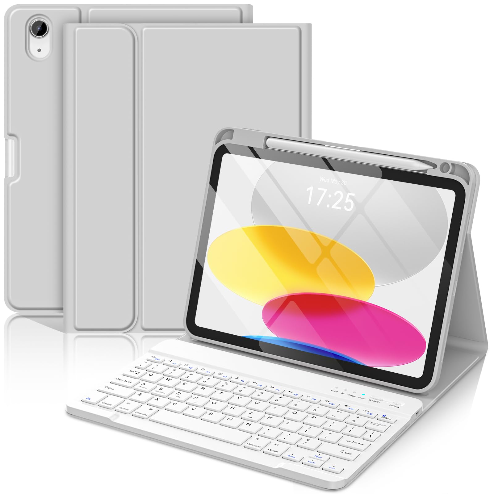 BQSS for iPad (A16) 11th/10th Generation Case with Keyboard, Gray | Detachable Bluetooth Keyboard Case with Pencil Holder for iPad 11-inch (A16) 2025 10th Gen 10.9 Inch 2022, Auto Wake/Sleep