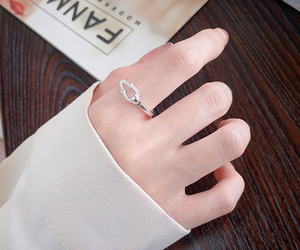 Fashion Ball 925 Sterling Silver Open Ring Promise Eternity Wedding Engagement Adjustable Stacking Statement Finger Band Rings Minimalist Jewelry Gifts for Women Her - Image 2
