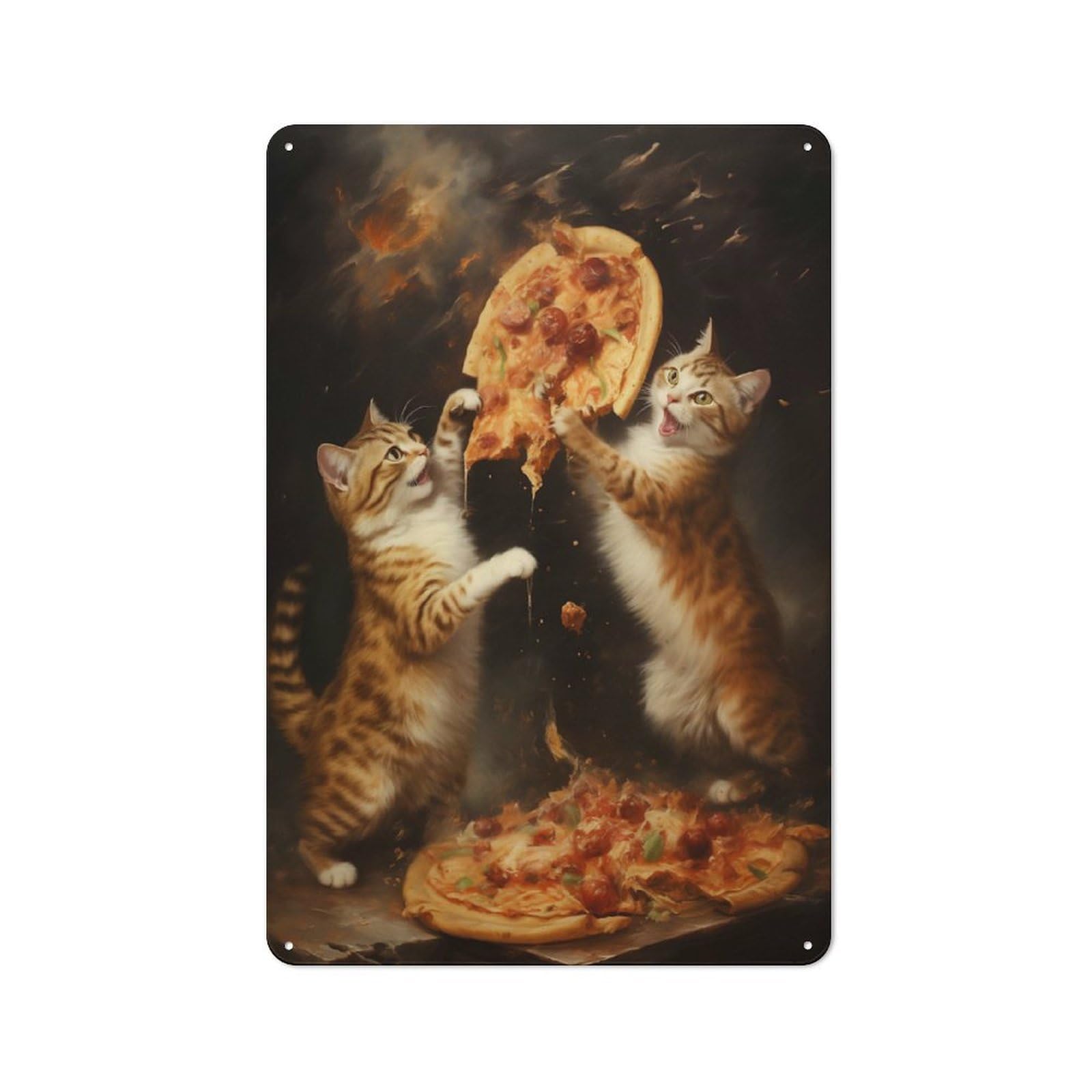 Junmoney Style-12 Metal Gift Sign With Kitten Pizza Wars Design 30X20cm, Character Room Wall Plaque For Flat, Dorm Room, Lounge Or Cafe