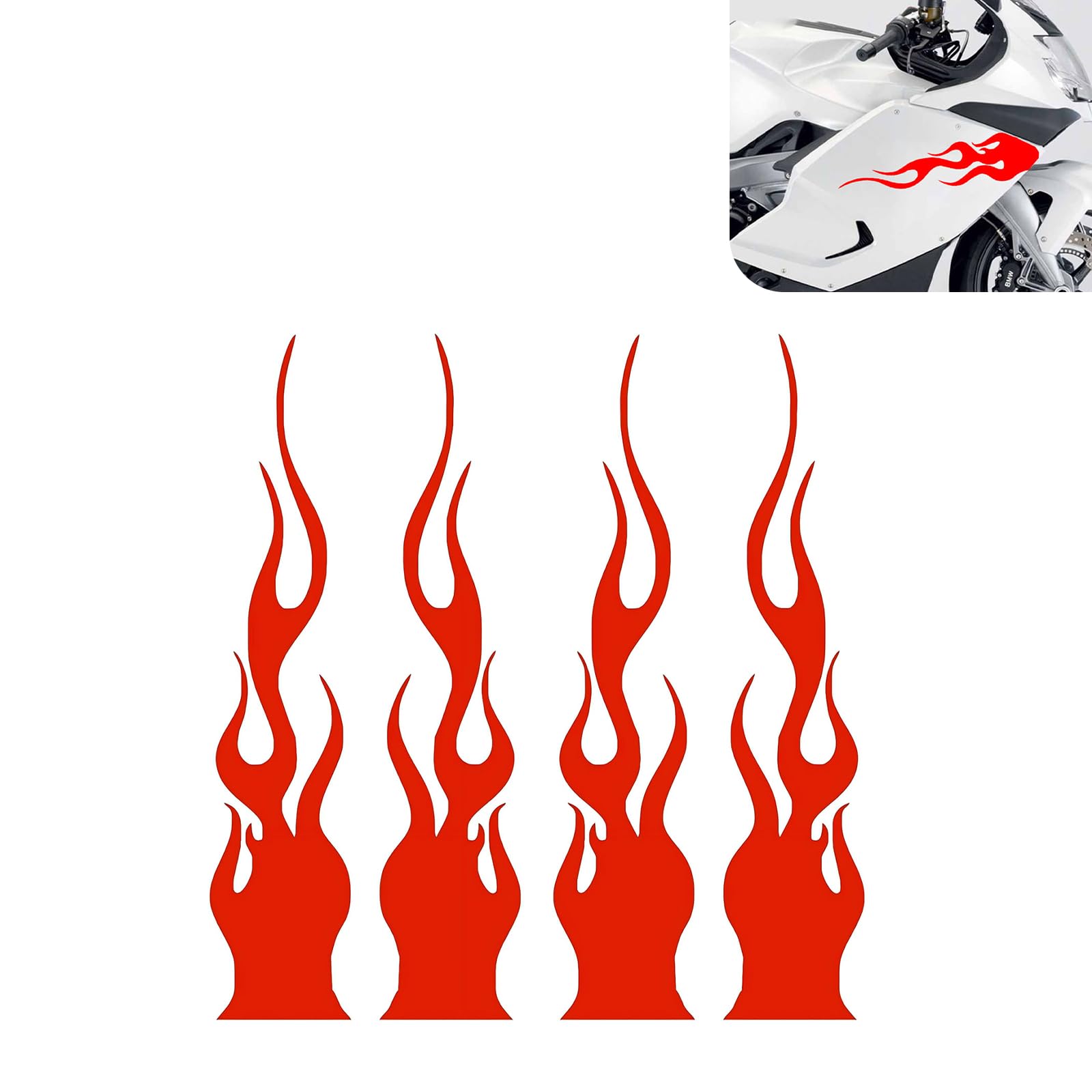 4 PCS Motorcycle Helmet Sticker, 5.9" x 1.2" Racing Sports Flame Style Fuel Tank Sticker, Rear View Mirror Bumper Body Scratch Reflective Decor, Universal for Most Cars (Red)