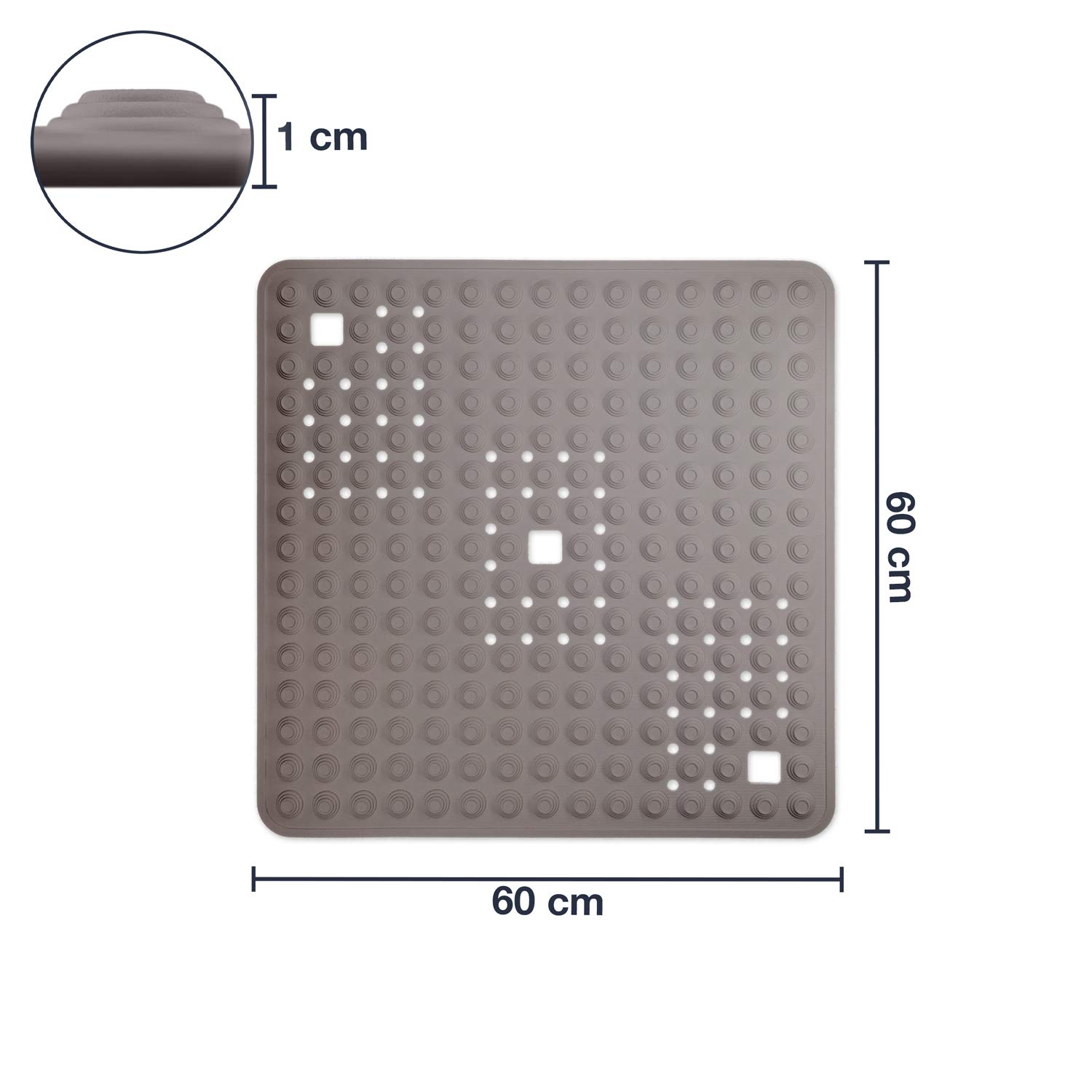Tapis de Douche Beige/carré : 60x60 cm - très antidérapant & très Robuste - Tapis antidérapant pour la Douche ou la Baignoire - Lavable à 60°C