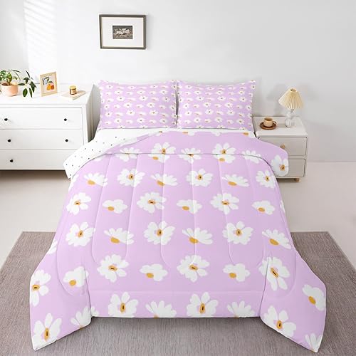 Miniatura 5 de Castle Fairy Daisy Florals Comforter Set Twin Size,Hippie Flowers Bedding Set,Kids Boys Adults Bedroom Decor,70s Retro Floral Super Soft Duvet