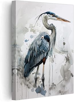 PBXBJY Heron Canvas Wall Art Crane Pictures Heron Painting Prints Coastal Seaside Bird Poster Ocean Wild Animal Artwork Wall Decor for Bathroom Living Room Black, 24.00" x 36.00"
